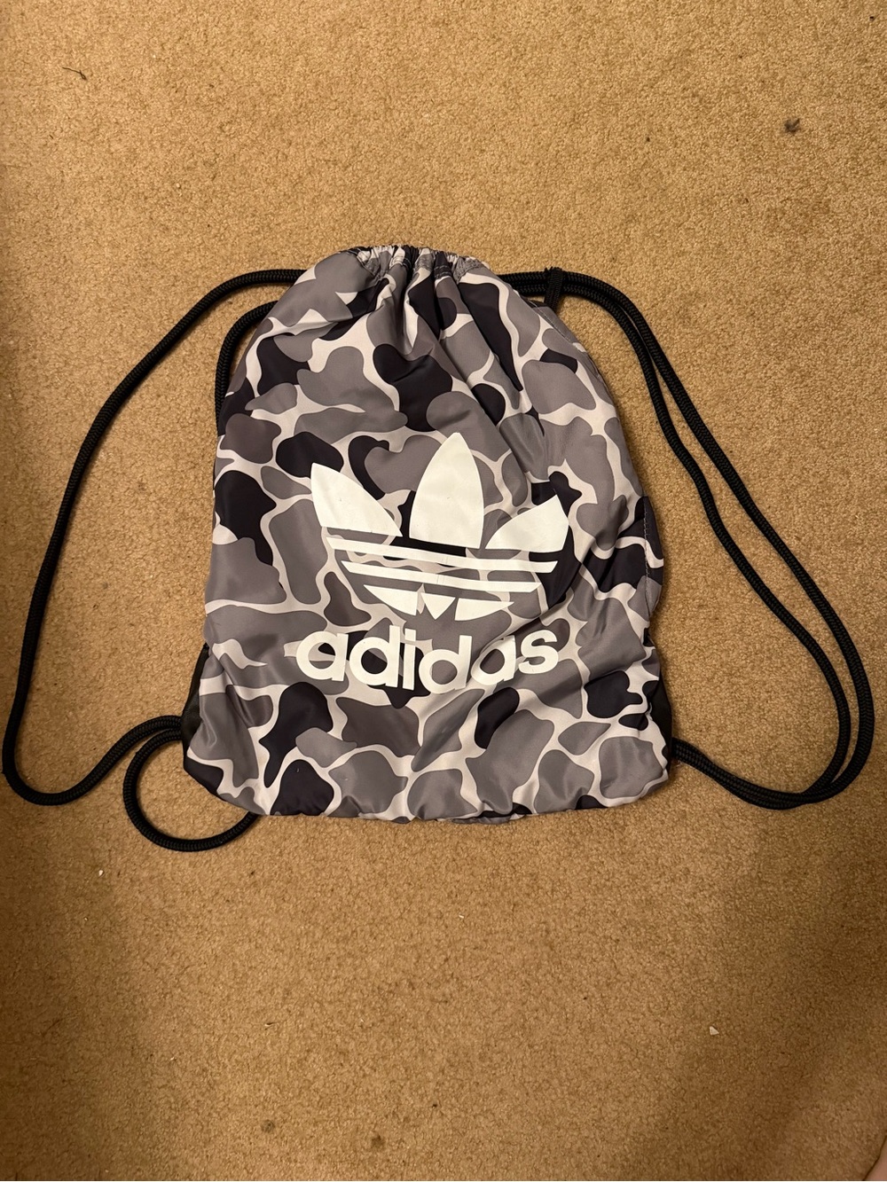 adidas Black & Gray Camo Trefoil Drawstring Backpack